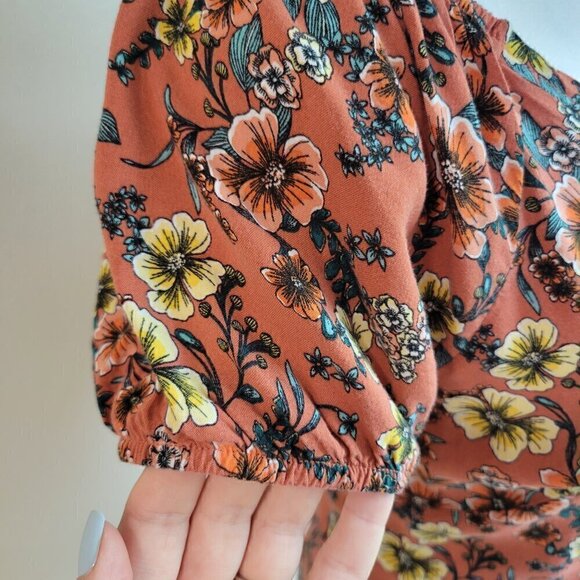 Floral Crop Top Stretch Soft On Shoulder/ Off Shoulder Summer Pink Mauve Buttons - Picture 5 of 12